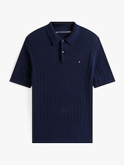 Tommy Hilfiger Blue Regular Fit Cable Knit Polo Shirt - Image 5 of 5
