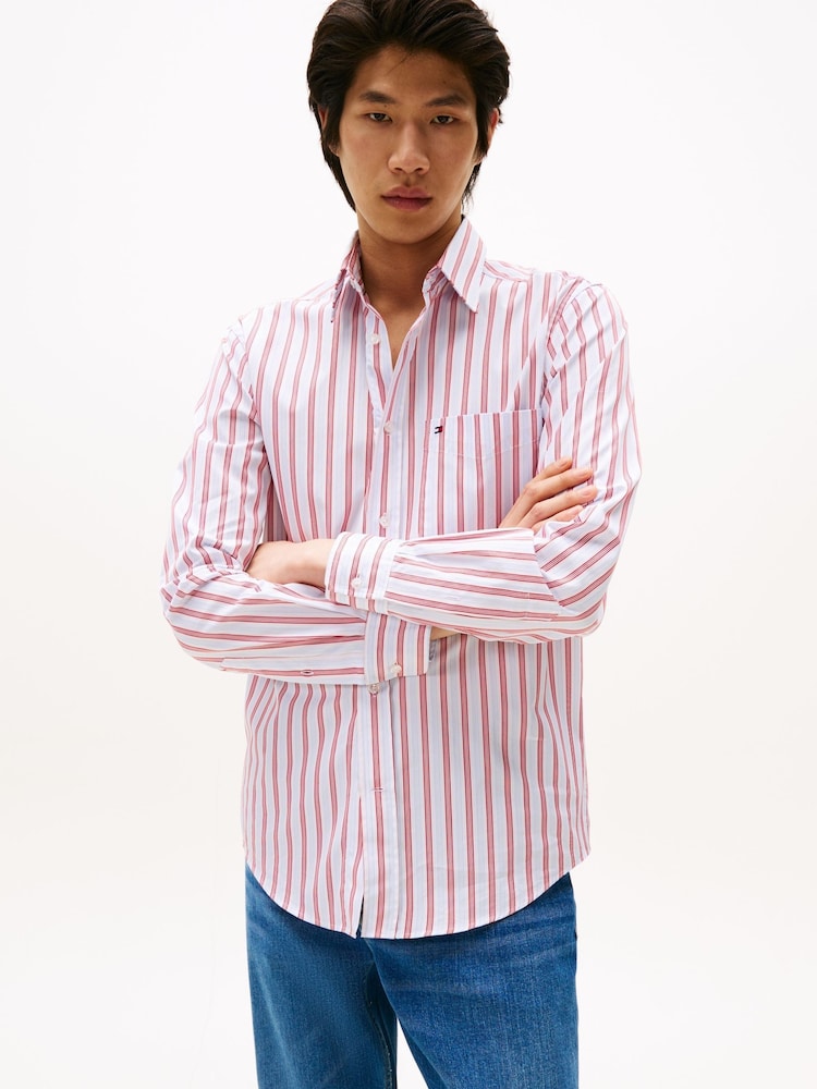 Tommy Hilfiger Pink Regular Fit Dobby Stripe Shirt - Image 1 of 5