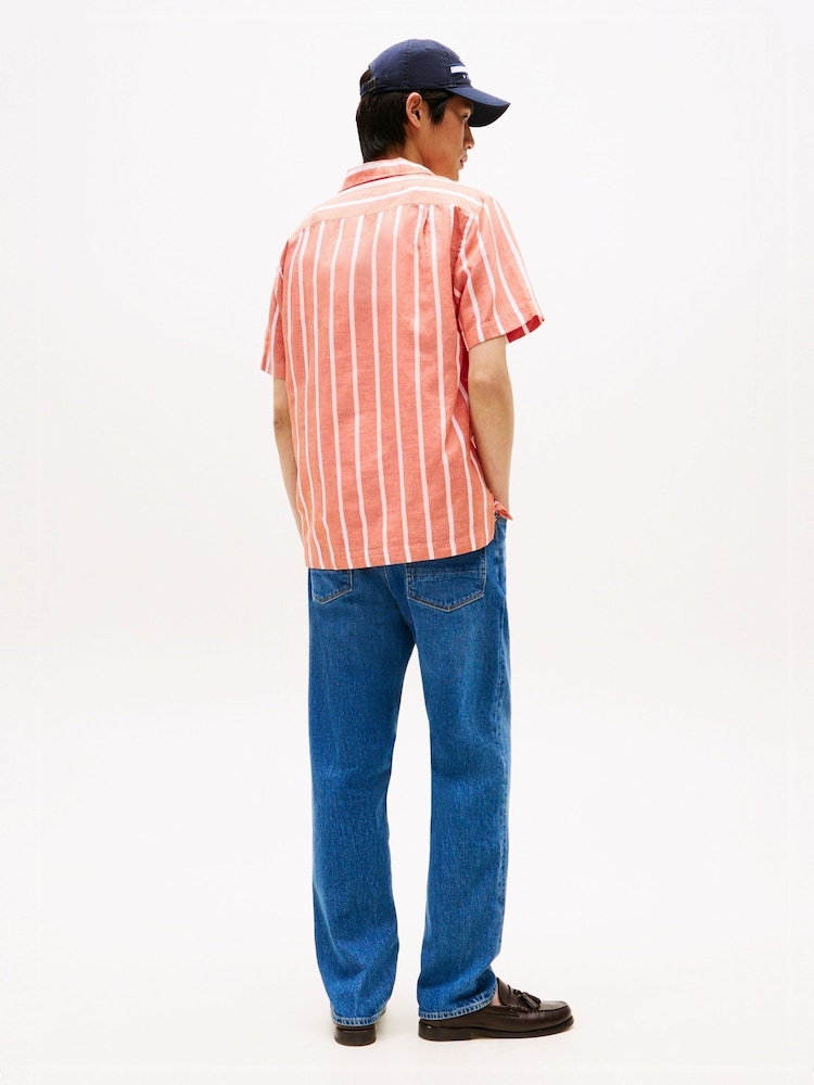 Tommy Hilfiger Orange Regular Fit Stripe Short Sleeve Shirt - Image 2 of 5