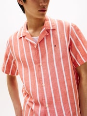 Tommy Hilfiger Orange Regular Fit Stripe Short Sleeve Shirt - Image 4 of 5