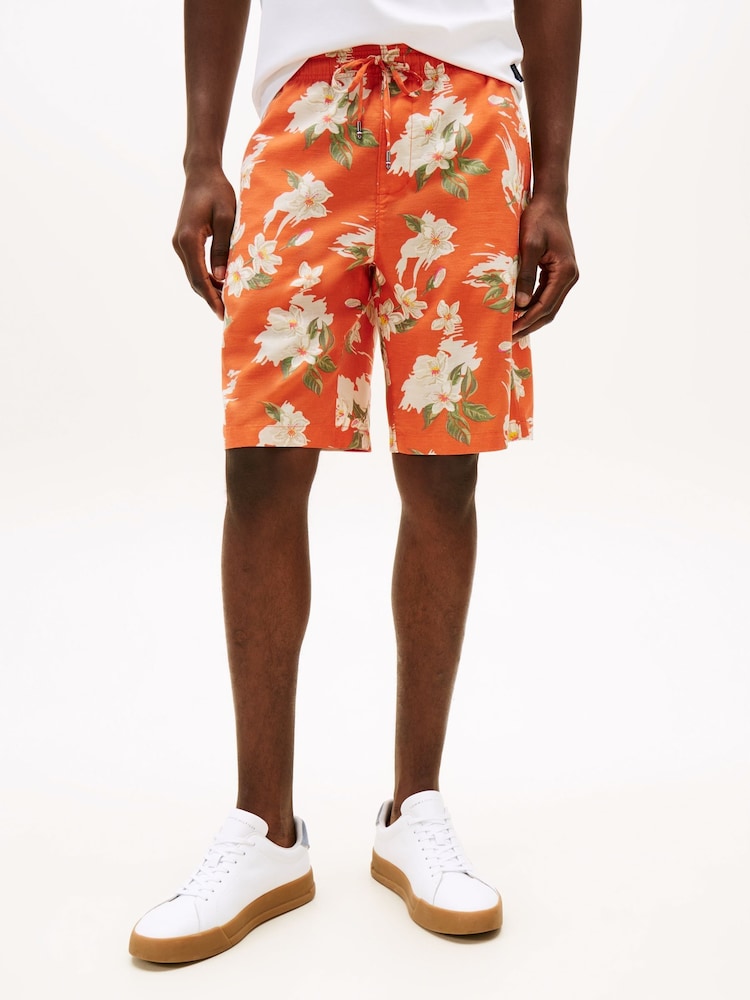 Tommy Hilfiger Orange Washed Cotton Shorts - Image 1 of 4 Tommy Hilfiger Orange Washed Cotton Shorts - Image 1 of 4