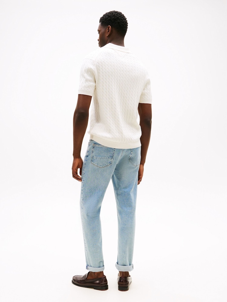 Tommy Hilfiger Cream Regular Fit Cable Knit Polo Shirt - Image 2 of 5