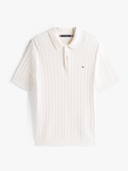 Tommy Hilfiger Cream Regular Fit Cable Knit Polo Shirt - Image 5 of 5