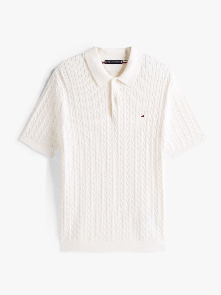 Tommy Hilfiger Cream Regular Fit Cable Knit Polo Shirt - Image 5 of 5