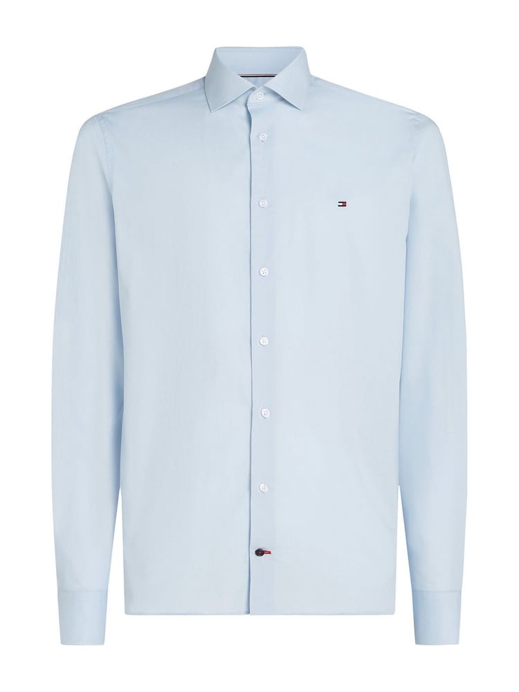 Tommy Hilfiger Blue Slim Flex Stretch Cotton Poplin Shirt - Image 5 of 5