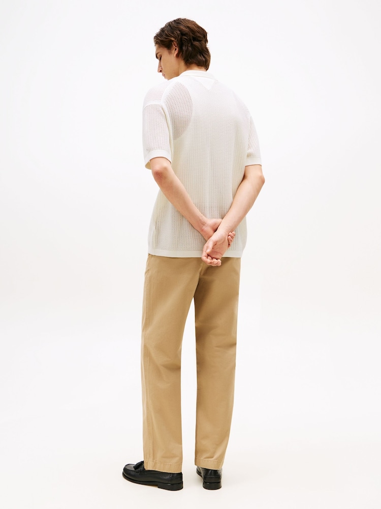 Tommy Hilfiger Cream Relaxed Fit Open Knit Short Sleeve Shirt - Image 2 of 5