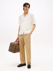 Tommy Hilfiger Cream Relaxed Fit Open Knit Short Sleeve Shirt - Image 3 of 5