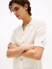 Tommy Hilfiger Cream Relaxed Fit Open Knit Short Sleeve Shirt - Image 4 of 5