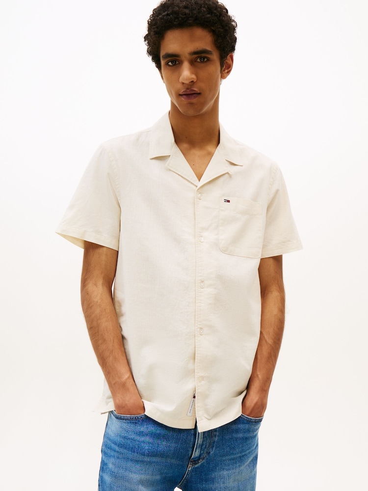 Tommy Jeans Cream Linen Blend Regular Short Sleeve Shirt - Image 1 of 5