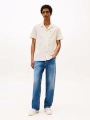 Tommy Jeans Cream Linen Blend Regular Short Sleeve Shirt - Image 3 of 5