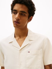 Tommy Jeans Cream Linen Blend Regular Short Sleeve Shirt - Image 4 of 5