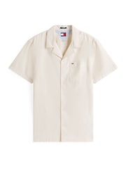 Tommy Jeans Cream Linen Blend Regular Short Sleeve Shirt - Image 5 of 5