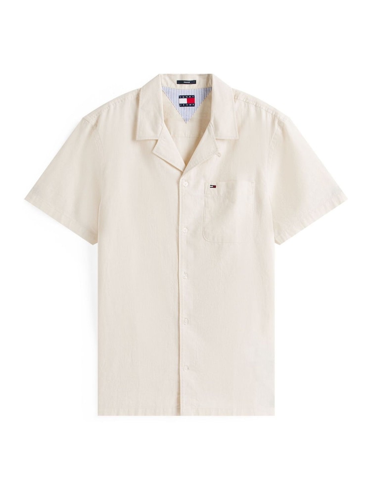 Tommy Jeans Cream Linen Blend Regular Short Sleeve Shirt - Image 5 of 5