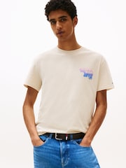 Tommy Jeans Cream Stack Logo Back Graphic Print T-Shirt - Image 1 of 5