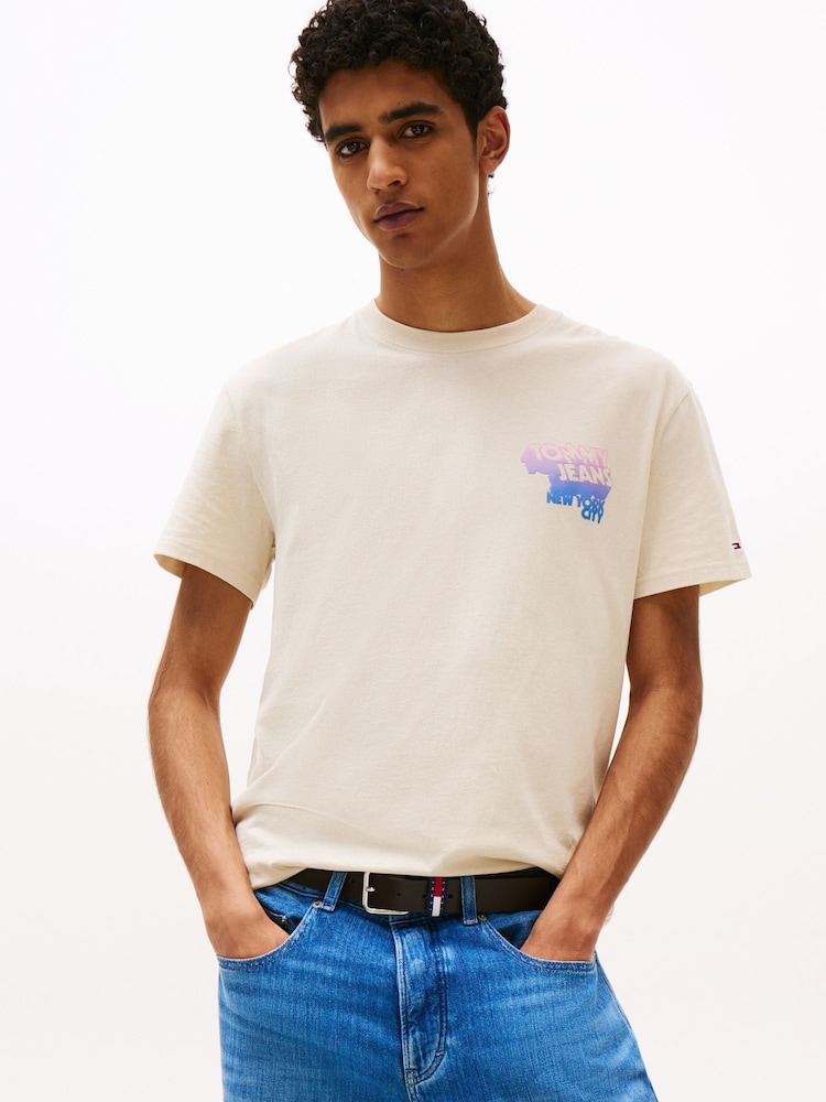 Tommy Jeans Cream Stack Logo Back Graphic Print T-Shirt - Image 1 of 5