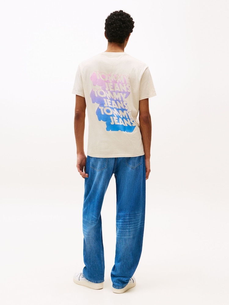 Tommy Jeans Cream Stack Logo Back Graphic Print T-Shirt - Image 2 of 5