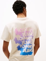 Tommy Jeans Cream Stack Logo Back Graphic Print T-Shirt - Image 4 of 5