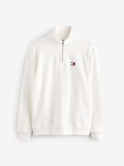 Tommy Jeans White Regular Fit Quarter Zip Badge Jumper - Image 1 of 1