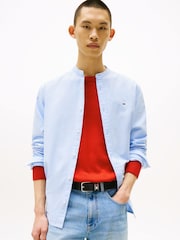 Tommy Jeans Blue Regular Fit Band Collar Shirt - Image 1 of 5
