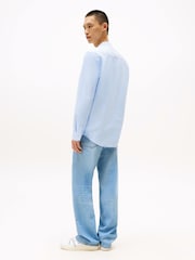 Tommy Jeans Blue Regular Fit Band Collar Shirt - Image 2 of 5