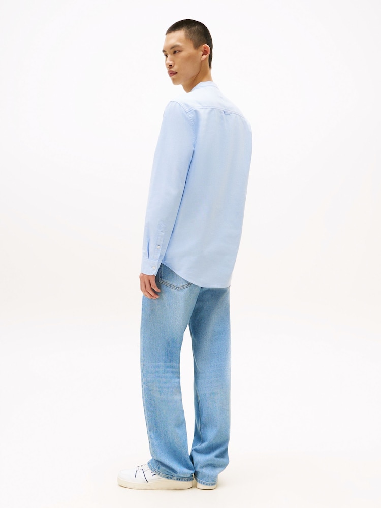 Tommy Jeans Blue Regular Fit Band Collar Shirt - Image 2 of 5