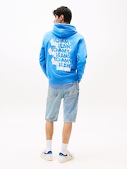 Tommy Jeans Blue Stack Logo Back Graphic Print Hoodie - Image 2 of 5
