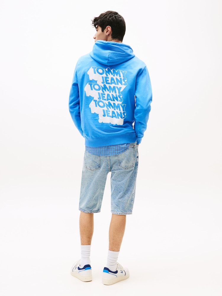 Tommy Jeans Blue Stack Logo Back Graphic Print Hoodie - Image 2 of 5