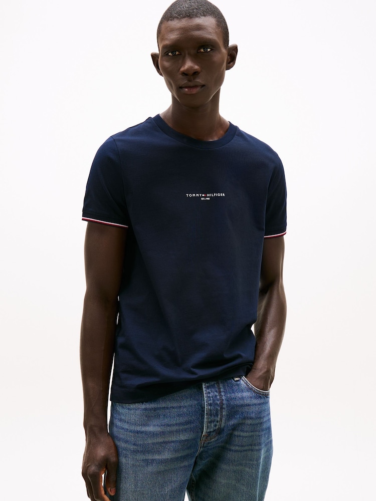 Tommy Hilfiger Blue Signature Tipped Slim Knit T-Shirt - Image 1 of 6