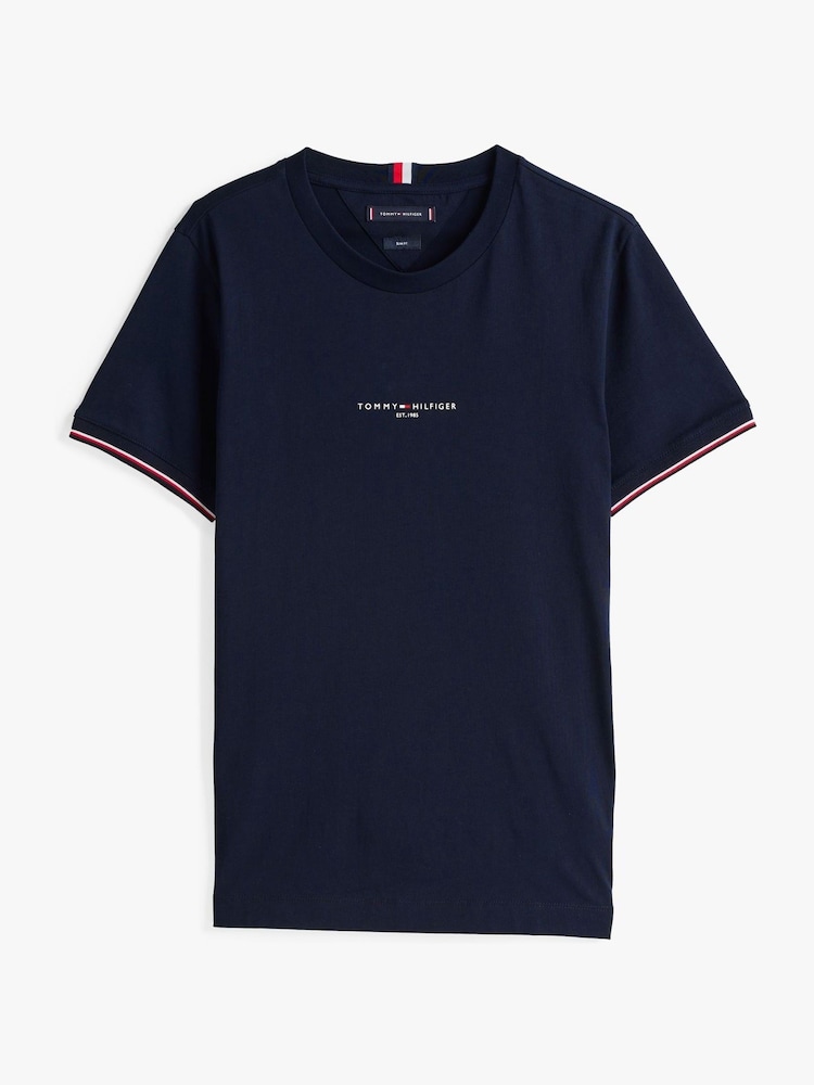 Tommy Hilfiger Blue Signature Tipped Slim Knit T-Shirt - Image 6 of 6