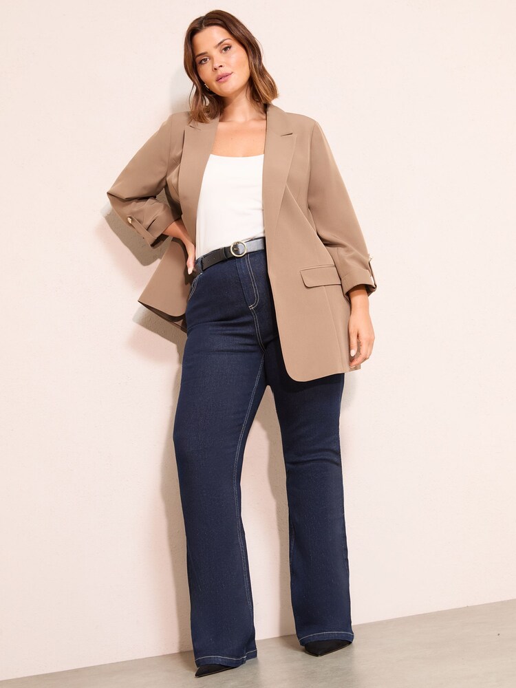 Friends Like These Mocha Neutral Curve Edge to Edge Tailored Sleeve Detail Blazer - Image 1 of 4 Friends Like These Mocha Neutral Curve Edge to Edge Tailored Sleeve Detail Blazer - Image 1 of 4