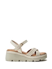 Moda in Pelle Gold Keroya Cross-Over Woven Leather Wedge Sandals - Image 1 of 4