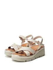 Moda in Pelle Gold Keroya Cross-Over Woven Leather Wedge Sandals - Image 2 of 4