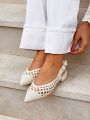 Linzi Cream Carolina Low Heeled Woven Slingback Courts - Image 2 of 6