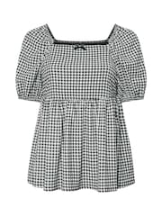 Yours Curve Black Textured Peplum Gingham Pico Top - Image 5 of 5