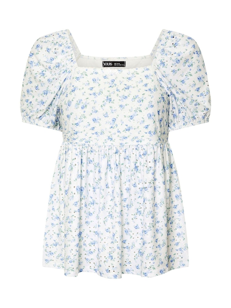 Yours Curve White Anglaise Peplum Pico Top - Image 5 of 5