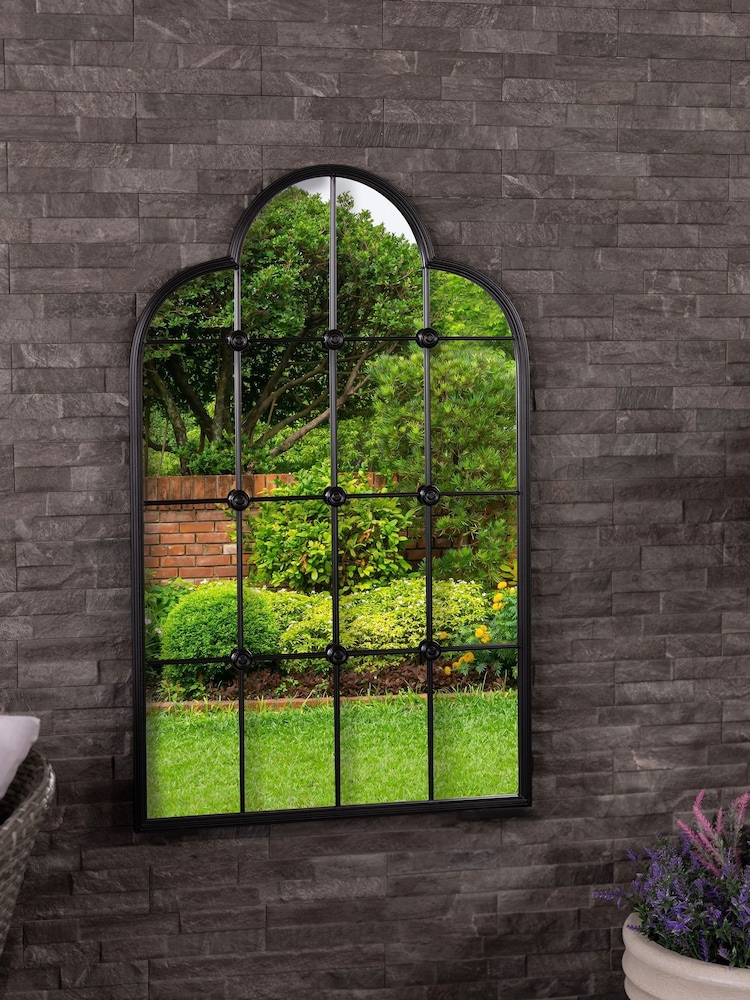 Charles Bentley Black Monaco Industrial Window Style Arch Mirror - Image 1 of 6