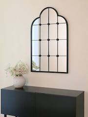 Charles Bentley Black Monaco Industrial Window Style Arch Mirror - Image 2 of 6