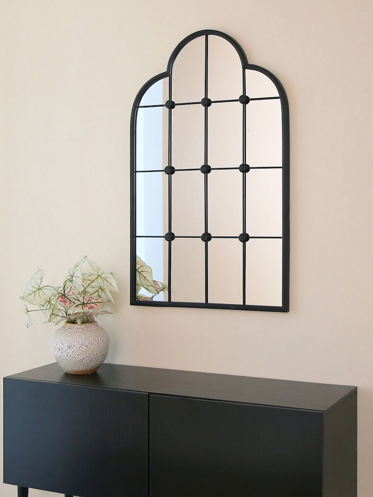 Charles Bentley Black Monaco Industrial Window Style Arch Mirror - Image 2 of 6