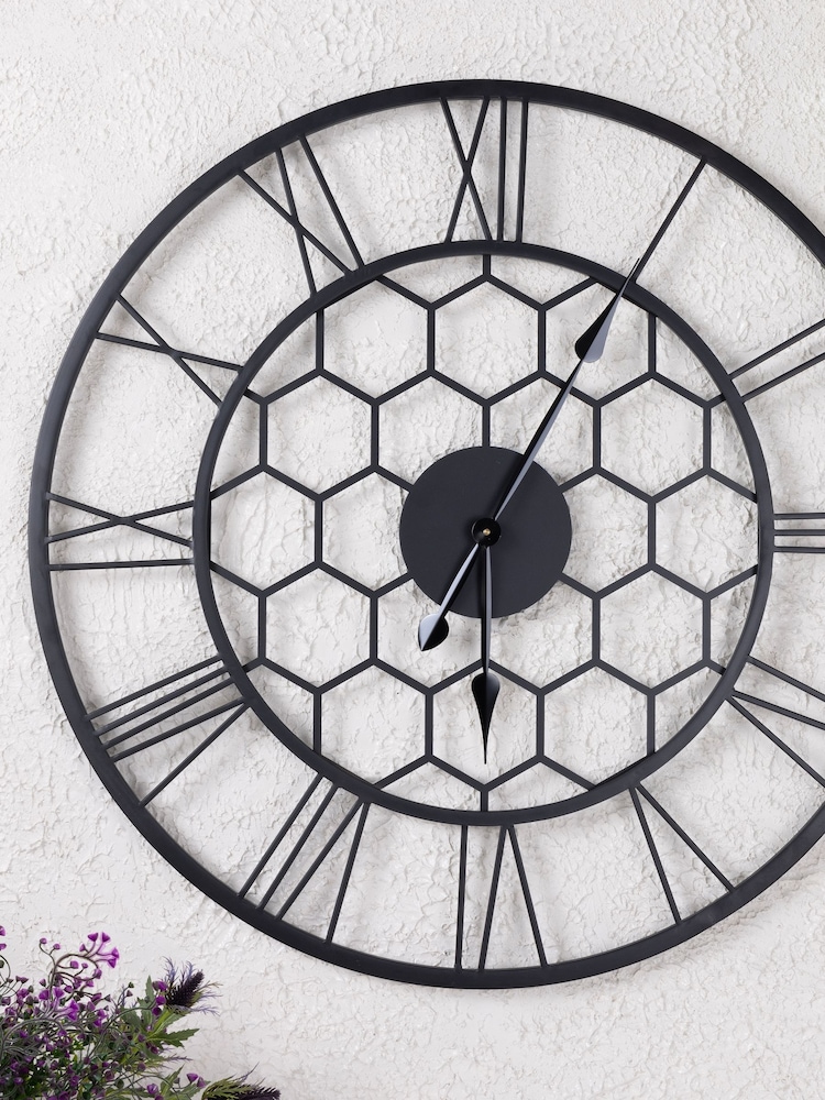 Charles Bentley Black Stanwick Skeleton Design Outdoor Wall Clock - Image 1 of 6