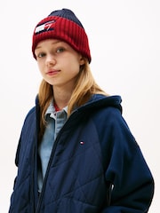 Tommy Hilfiger Blue Kids Signature Logo 100% Organic Cotton Beanie - Image 1 of 4