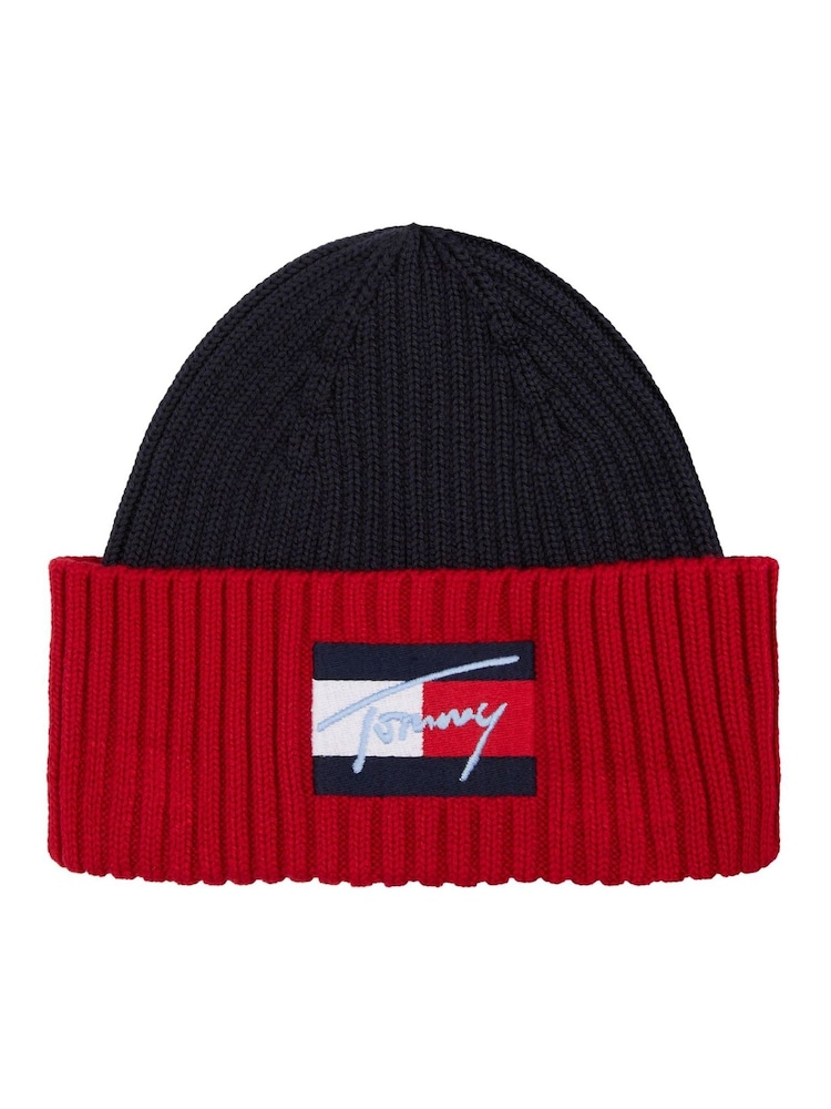 Tommy Hilfiger Blue Kids Signature Logo 100% Organic Cotton Beanie - Image 2 of 4
