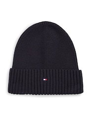 Tommy Hilfiger Blue Kids Essential Flag Embroidery 100% Organic Cotton Beanie - Image 1 of 3