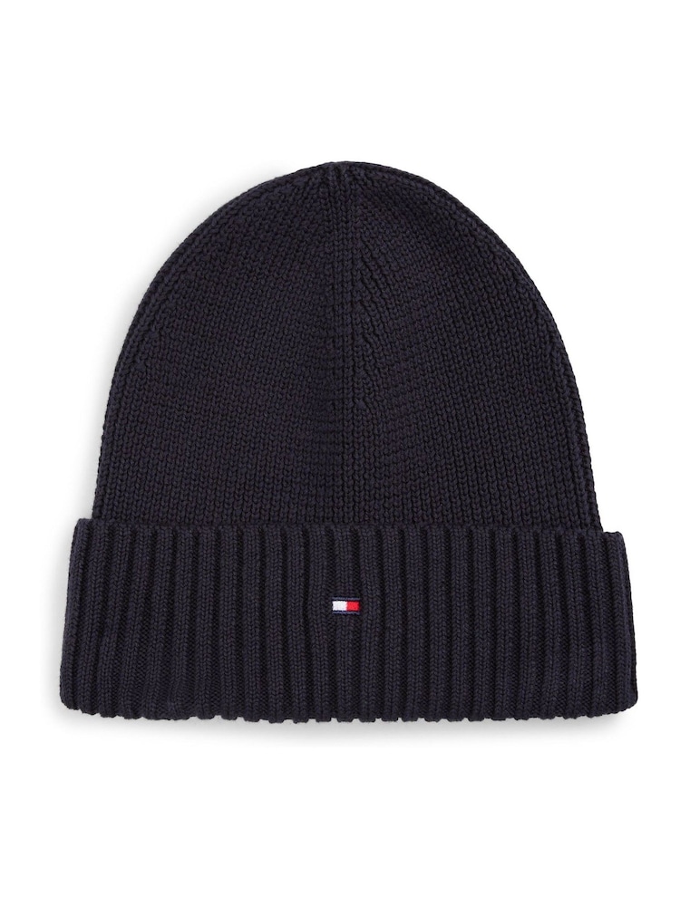 Tommy Hilfiger Blue Kids Essential Flag Embroidery 100% Organic Cotton Beanie - Image 1 of 3