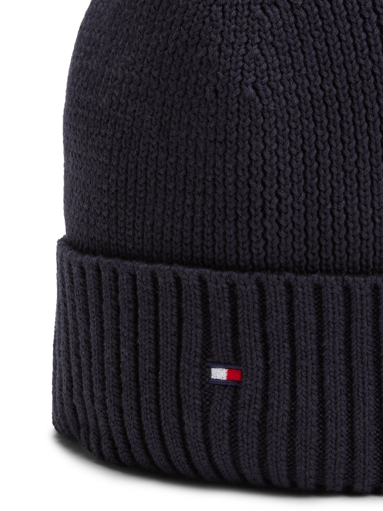 Tommy Hilfiger Blue Kids Essential Flag Embroidery 100% Organic Cotton Beanie - Image 3 of 3