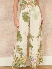 Yumi Natural Palm Print Wide Leg Trousers - Image 2 of 4