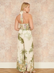 Yumi Natural Palm Print Wide Leg Trousers - Image 3 of 4