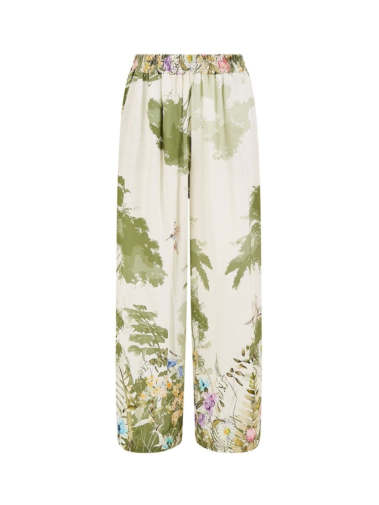 Yumi Natural Palm Print Wide Leg Trousers - Image 4 of 4