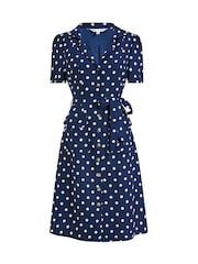 Yumi Blue Spot Retro Shirt Dress - Image 4 of 4