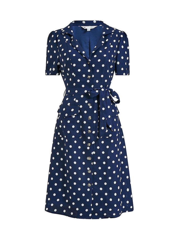 Yumi Blue Spot Retro Shirt Dress - Image 4 of 4