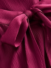 Burgundy Red Textured Satin Halter Sleeveless Midi Dress - Image 3 of 3